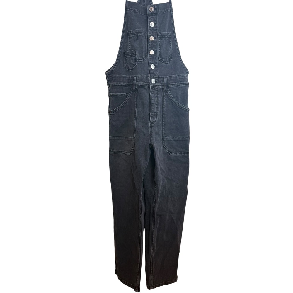 Pilcro Anthropologie Womens Denim Overalls Faded Black Button Front Size 28